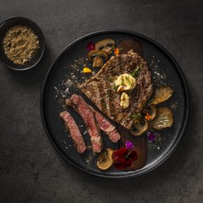 Spiced Bison Ribeye with Miso Butter and Red Wine Mushroom Sauce article image