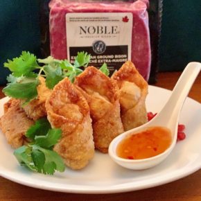 Bison Wonton Kisses With Spiced Chinook Honey Dipping Sauce article image