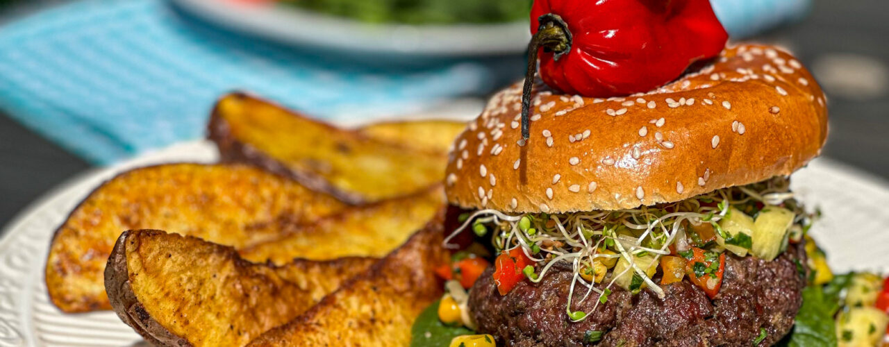 Jerk Bison Burgers with Grilled Corn & Pineapple Salsa article image