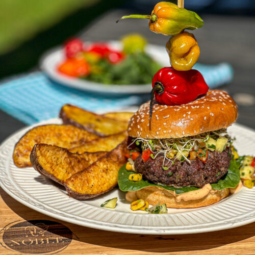 Jerk Bison Burgers with Grilled Corn & Pineapple Salsa